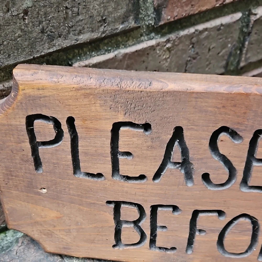 Vintage Rustic Handmade Brown Wooden Door Entry Sign 27 X 7 Inches Remove Shoes